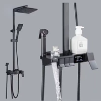 black rainfall shower faucets set wall mounted rain shower system storage bath shower set hot cold withspray hand shower