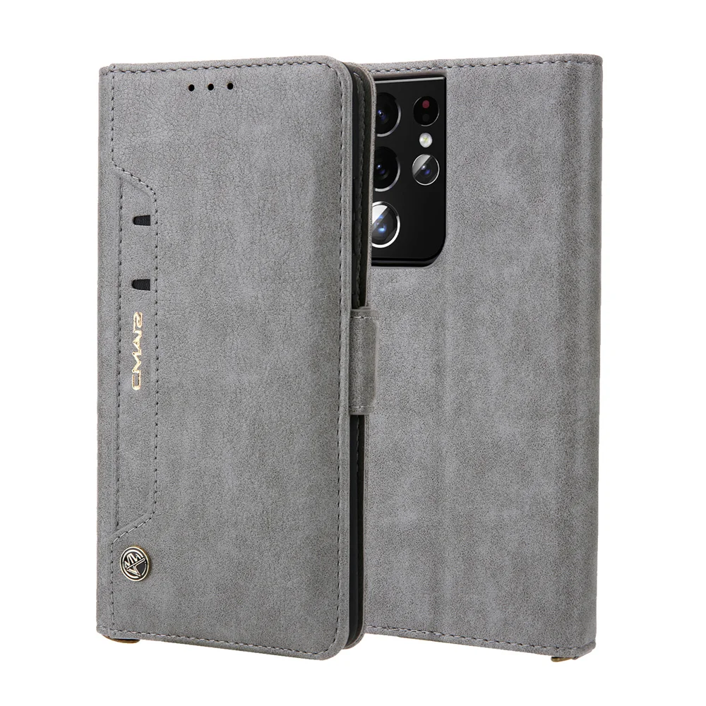 

CMAI2 Luxury Card Pocket Business Leather Case for Galaxy S8 S9 S10 Plus S10 5G S20 S21 S22 S23 Ultra Magnetic Flip Cover