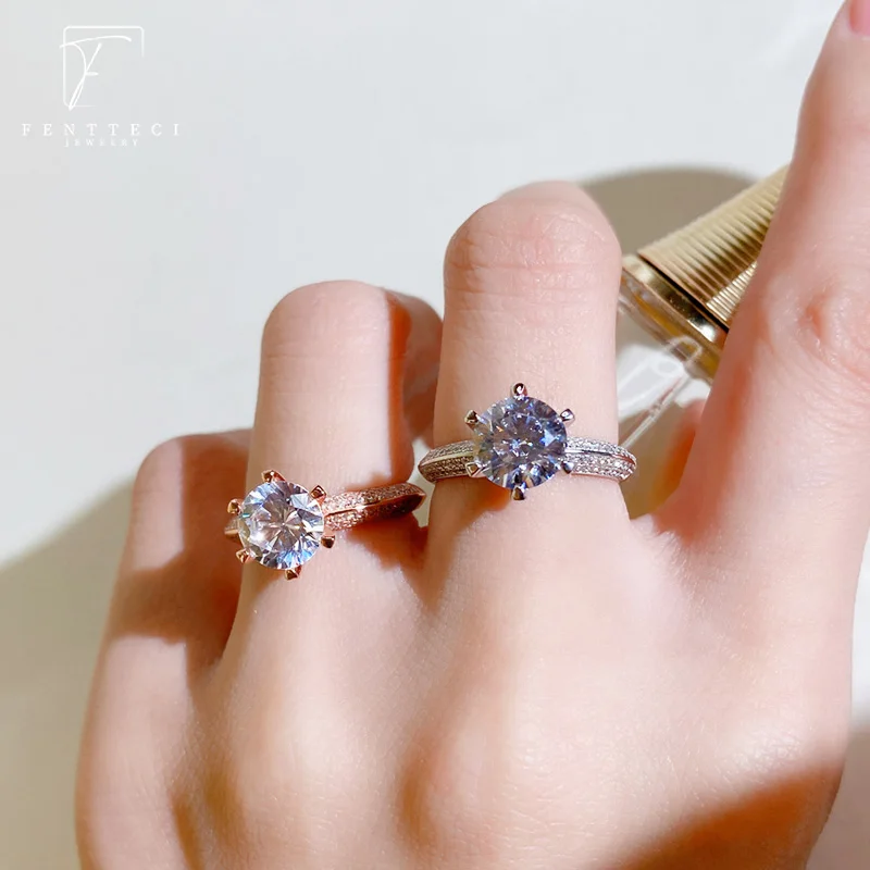FENTTECI Platinum D Color Moissanite Ring 1/2/3 Carat Pt950 Luxury Fine Jewelry Proposal Engagement Wedding Ring for Women Gift