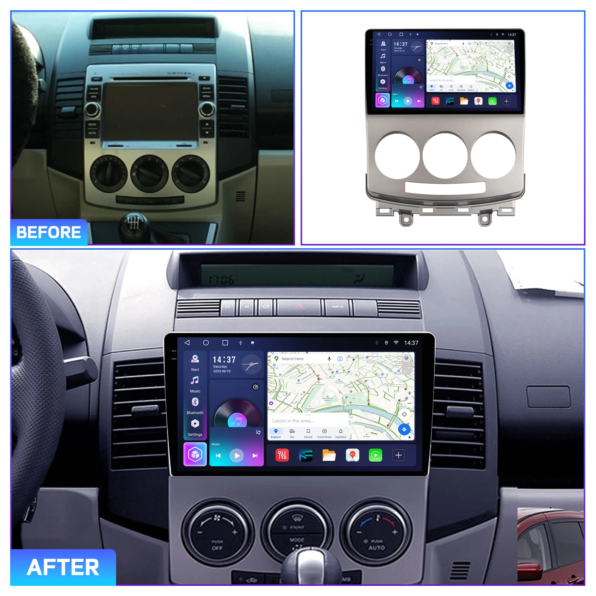 Фото Автомагнитола Penhui для Mazda 5 2005-2010, Android, 2 DIN, с экраном, аудио- и видеоплеером, DSP, Bluetooth, CarPlay, радио №2