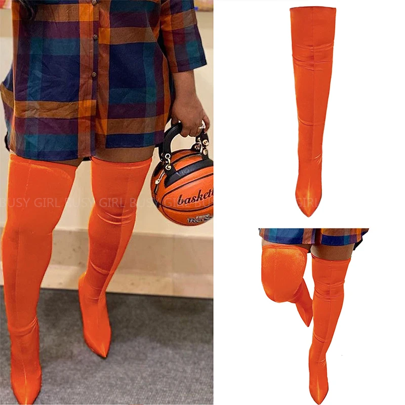 Orange color women's pointed toe suede sexy over-the-knee elastic over-the-knee boots autumn and winter new 43 size women's boot