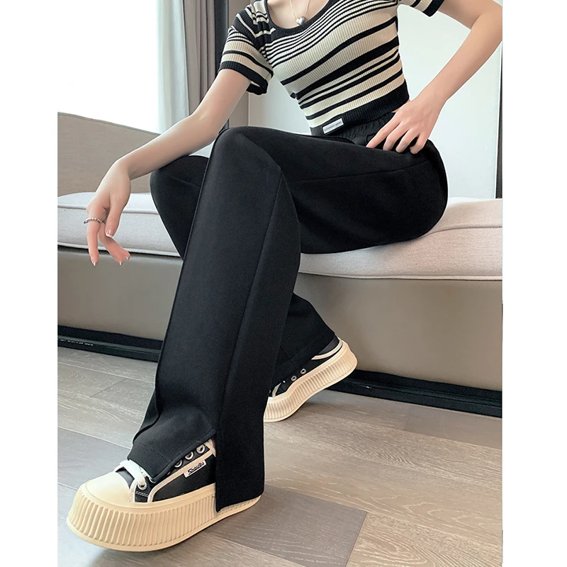 

Women's Y2K Clothes Open Ended Air Cotton High Waisted Wide Legged Pants Female 2023 New Dragging Thin Straight Casual Trousers