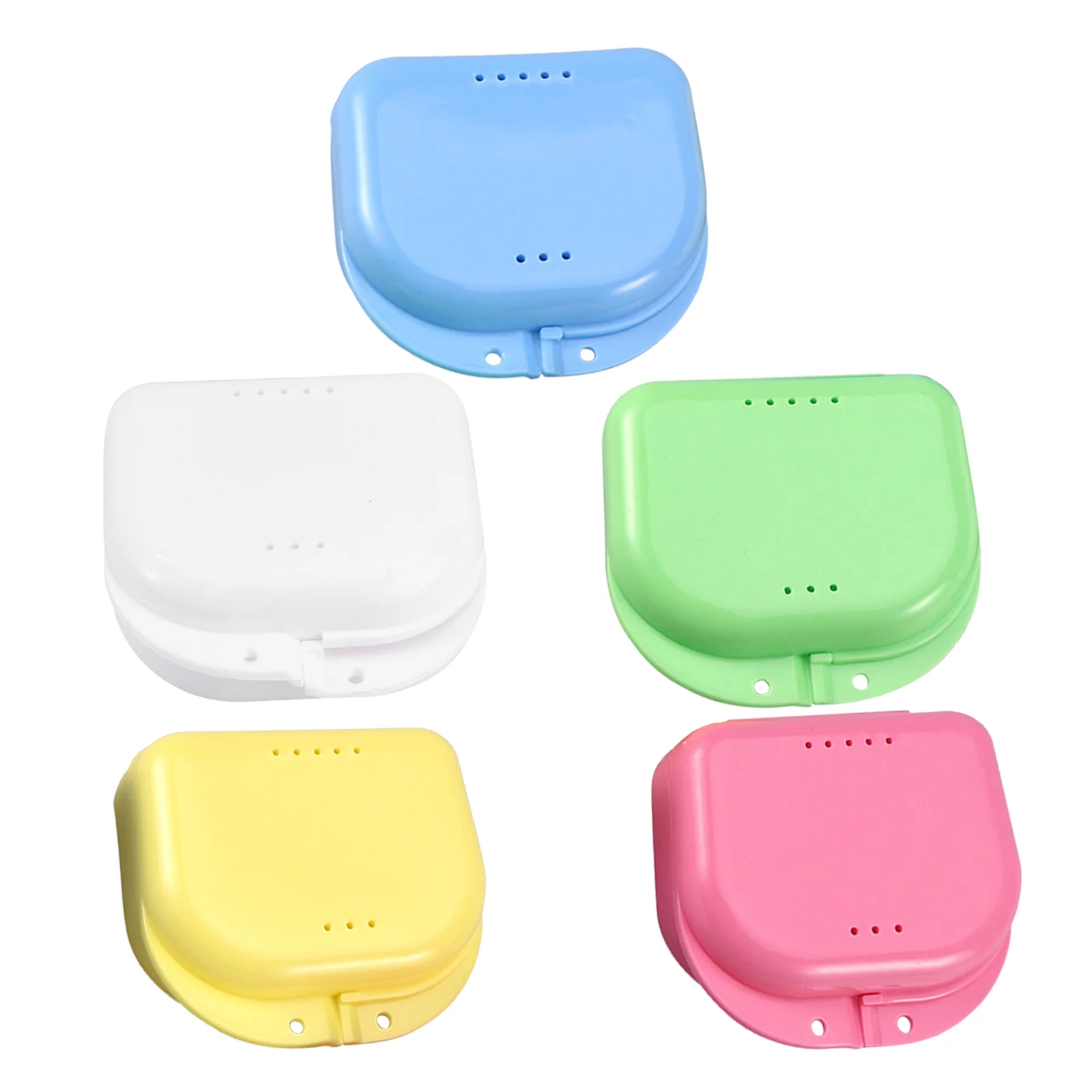 

5pcs Retainer Case With Vent Holes and Hinged Lid Snaps Mouth Guard Case Orthodontic Retainer Box Denture Storage