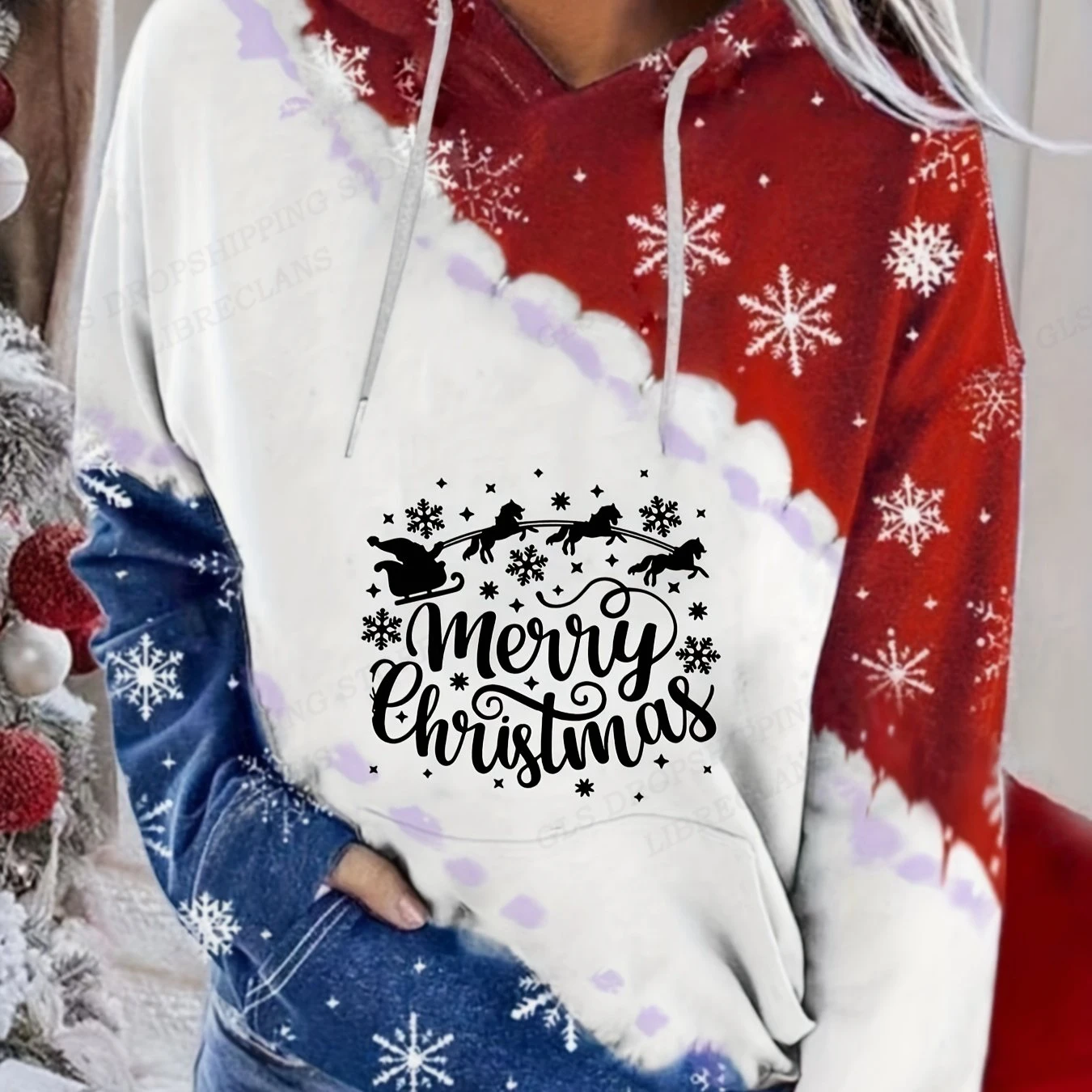 

Женская рождественская толстовка с капюшоном, Y2K