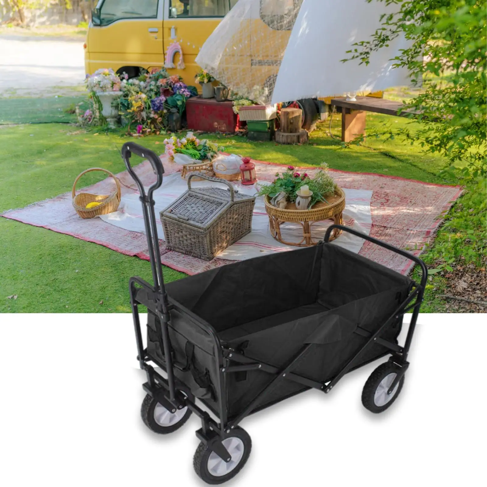 

Folding Trolley Outdoor Luggage Folding Cart Camping Table Portable Wagon Pushcart Large Shopping Trolley for Beach Picnic