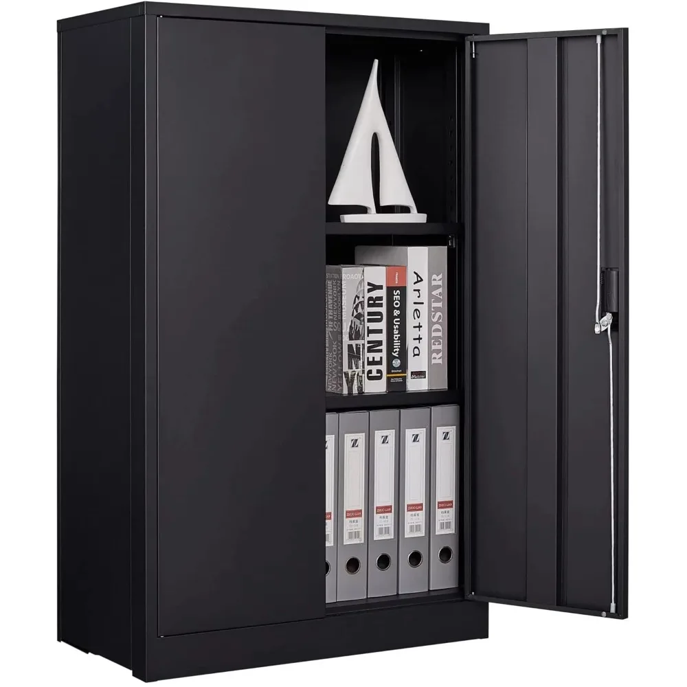 

Металлический шкаф для хранения Miniyam, 42-дюймовые гаражные шкафы с регулируемыми полками и дверцами для офиса, дома, гаража, черный