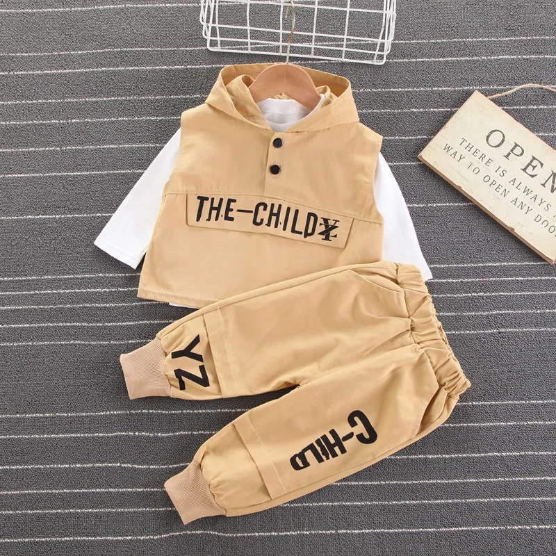 

Весенне-осенний костюм из трех предметов для отдыха для мальчиков, новая детская одежда в западном стиле для малышей, жилет для инструменто...