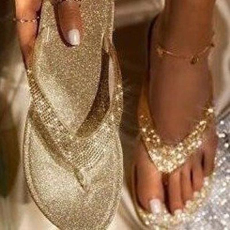 Women Flip Flop Slippers Slides Bling Rhinestone Ladies Shoes Casual Summer Flat Female Crystal Glitter Woman Plus Size 2022