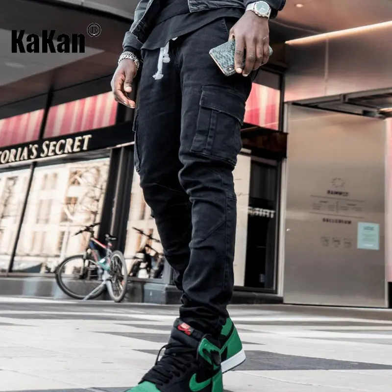 Kakan - European and American Summer New Men's Jeans, Light Blue Black Side Pocket Small Leg Tight Jeans K01-686