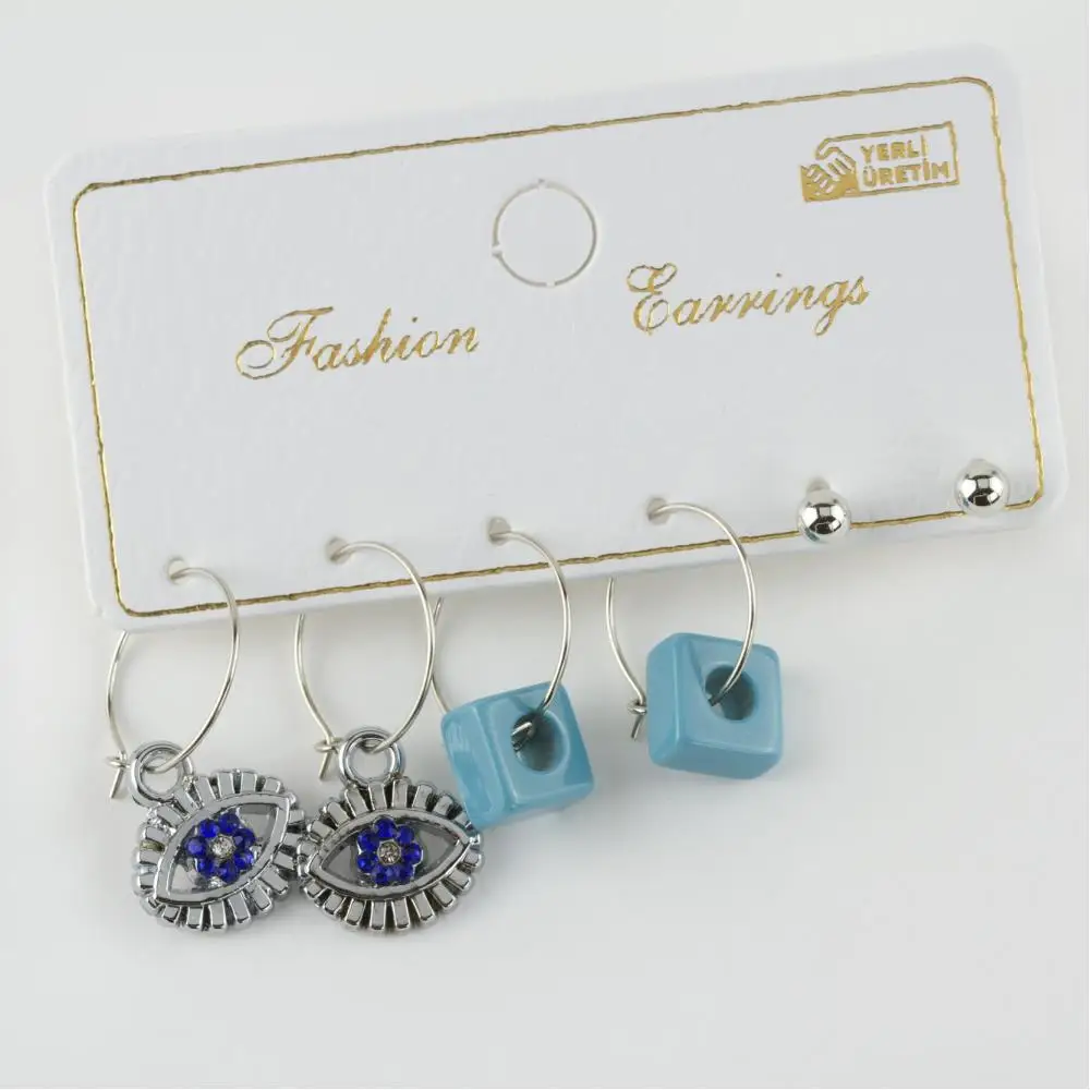 

6 PCs Beads Figured Cubic Zirconia Hoop Earrings