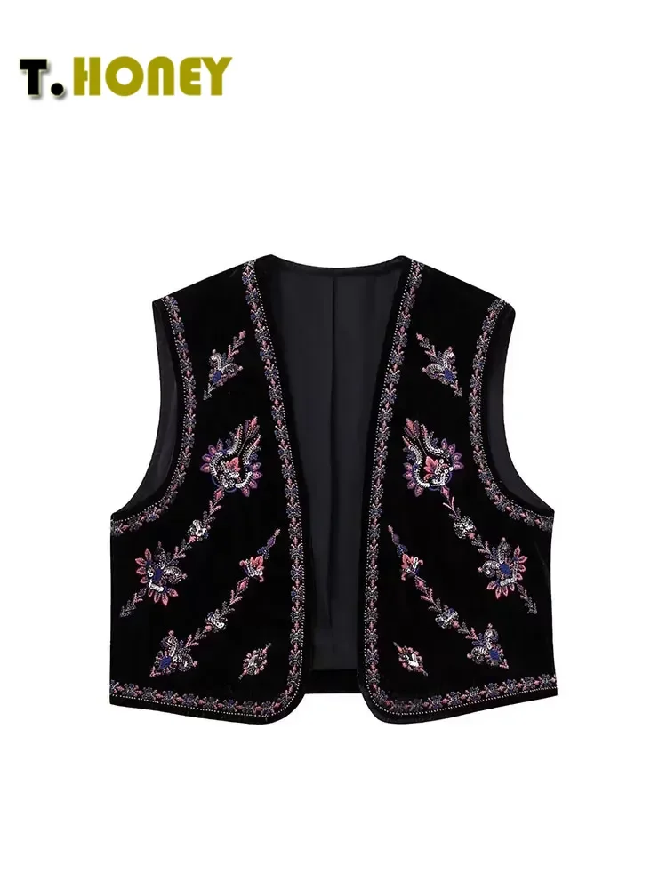 

TELLHONEY женский модный жилет с цветочной вышивкой, Женский Повседневный облегающий укороченный костюм без рукавов