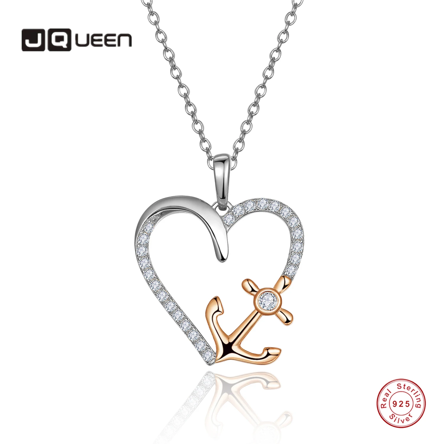 

JQUEEN 925 Silver Necklace Heart-shaped Zircon Cross Women's White Gold Rose Gold Jewelry Birthday Gift