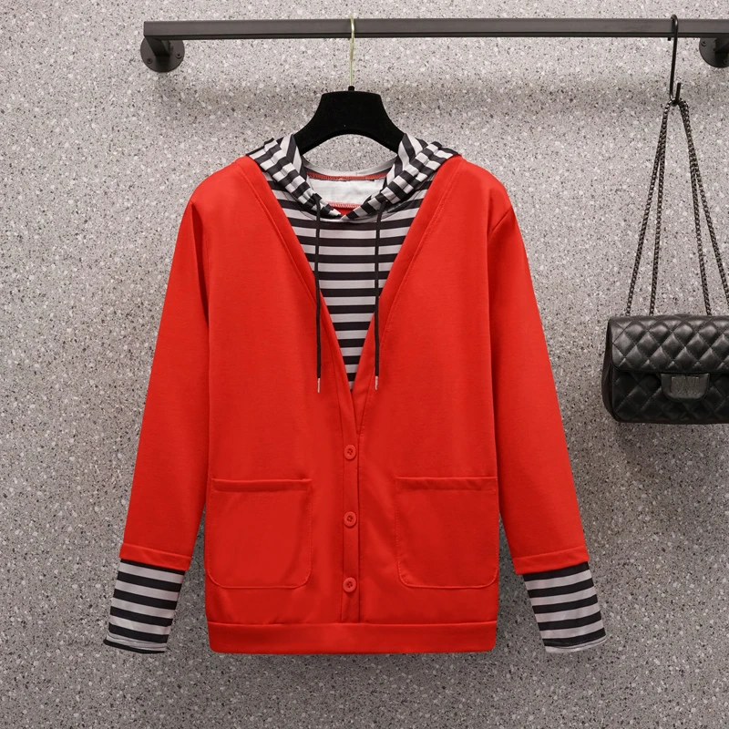 

Stripe Women's Sweatshirts Winter 2022 Patchwork Hoodies Fashion Long Sleeves Tops Loose Korean Large Size Autumn Clothing