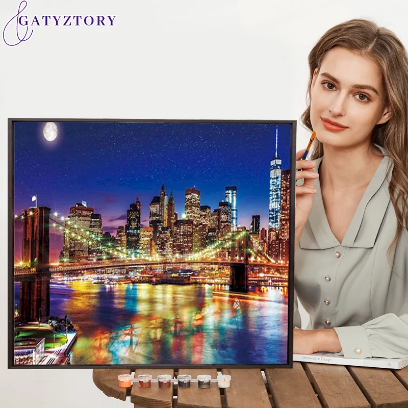 

GATYZTORY краска для интерьера по номерам для взрослых, рисунок, городской пейзаж, рисование по номерам, настенное искусство, домашний декор