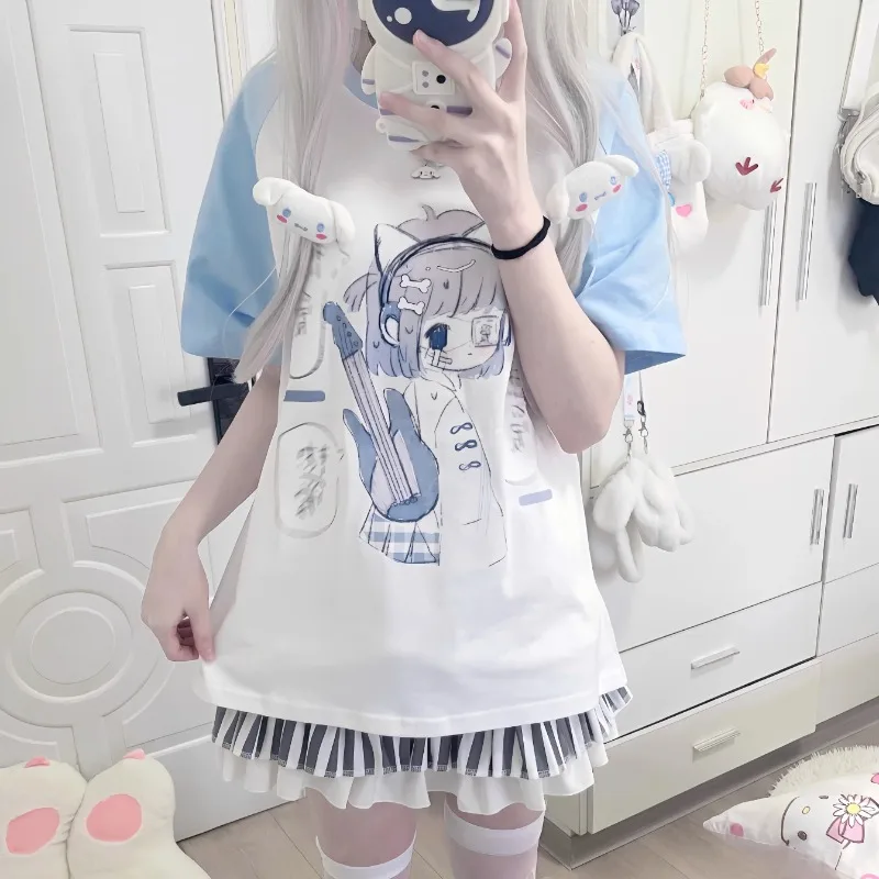 Футболки для девочек популярная Милая летняя футболка в японском стиле