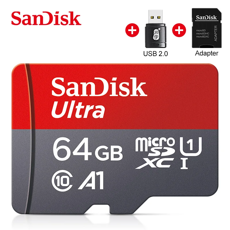 

Original SanDisk Flash Card Memory Card 64GB Micro SD Card Class10 TF Card A1 U1 + Adapter + USB2.0 Reader