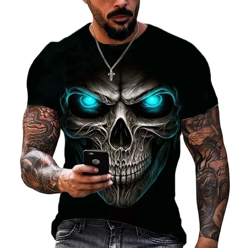 

New Retro Horror Skull 3D Printed Men's T-Shirt Summer Classic Casual O-neck Short Sleeved Fashionable Ioose Oversized Top T-sh