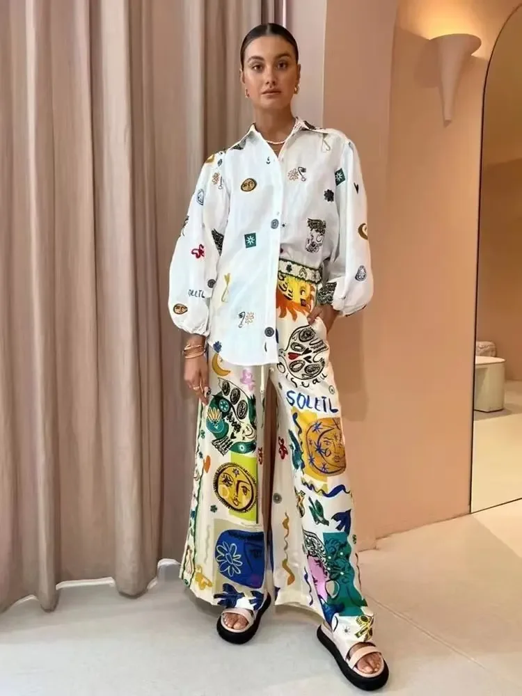 Рубашка с длинным рукавом и принтом свободного кроя