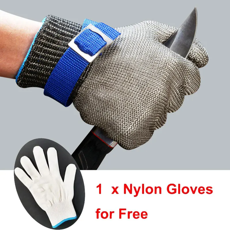 NMSafety Food Grade 316L Brushed Stainless Steel Mesh Cut Resistant Chain Mail Gloves Meat Cut Butcher Glove