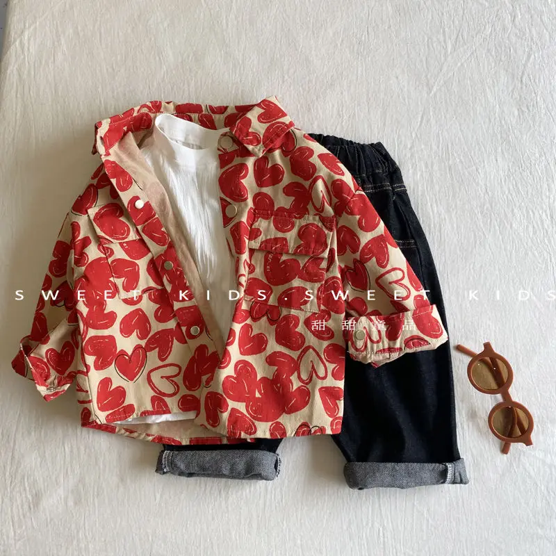 

Heart Fashion Print Autumn Jacket Coat Boys Casual 2022 Outerwear Children Baby Kids Design Girls