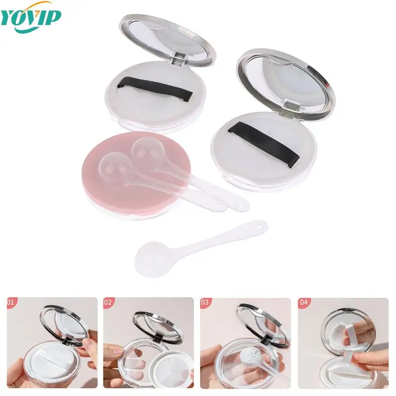 

Portable Mirror Powdered Box Handheld Empty Loose Powder Pot With Sponge Puff And Spoon Cosmetic Travel Makeup Tools New