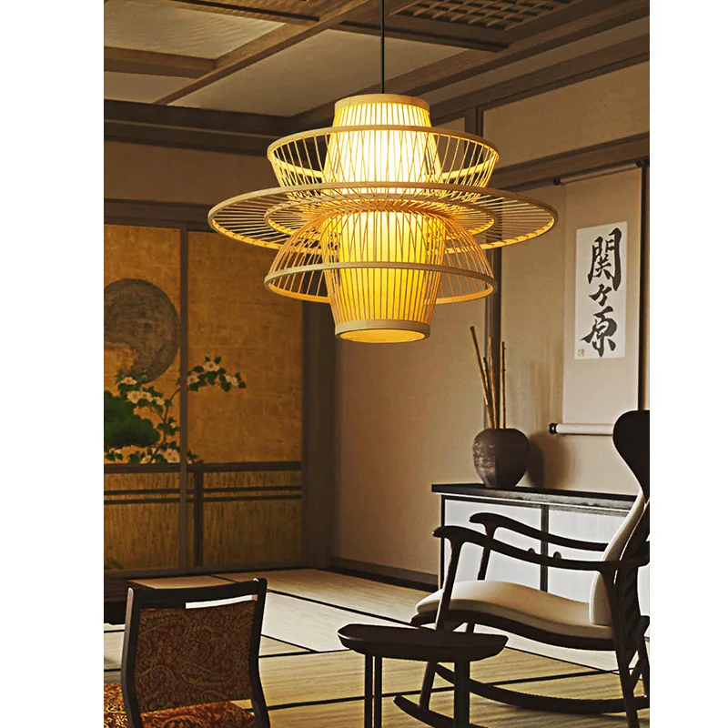 

Art hand woven bamboo ceiling chandelier, home, garden, restaurant, study, bedroom ceiling lamp decoration lamps