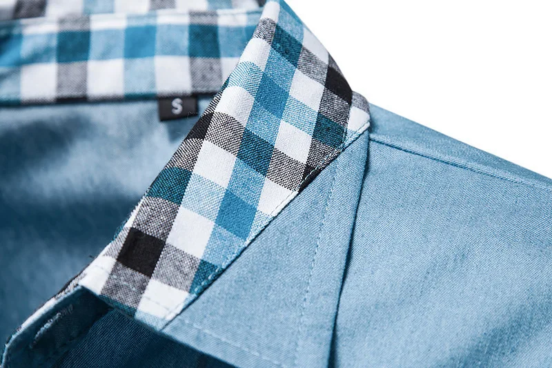 2022 new autumn and winter men's solid color long-sleeved shirt youth lapel slim shirt cotton plus size men's blue top S-2XL