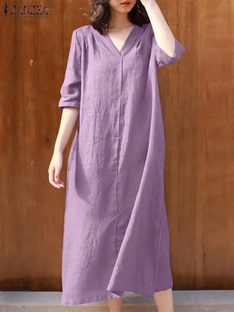 Лето 2024 ZANZEA женское повседневное свободное платье сарафан с коротким рукавом и