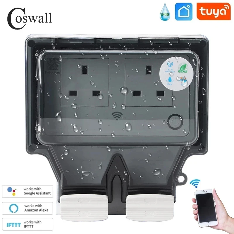 

Программируемый таймер Coswall Tuya, Wi-Fi, голосовое управление, IP66, водонепроницаемость, 13 А, британская версия, работает с Alexa Google Home