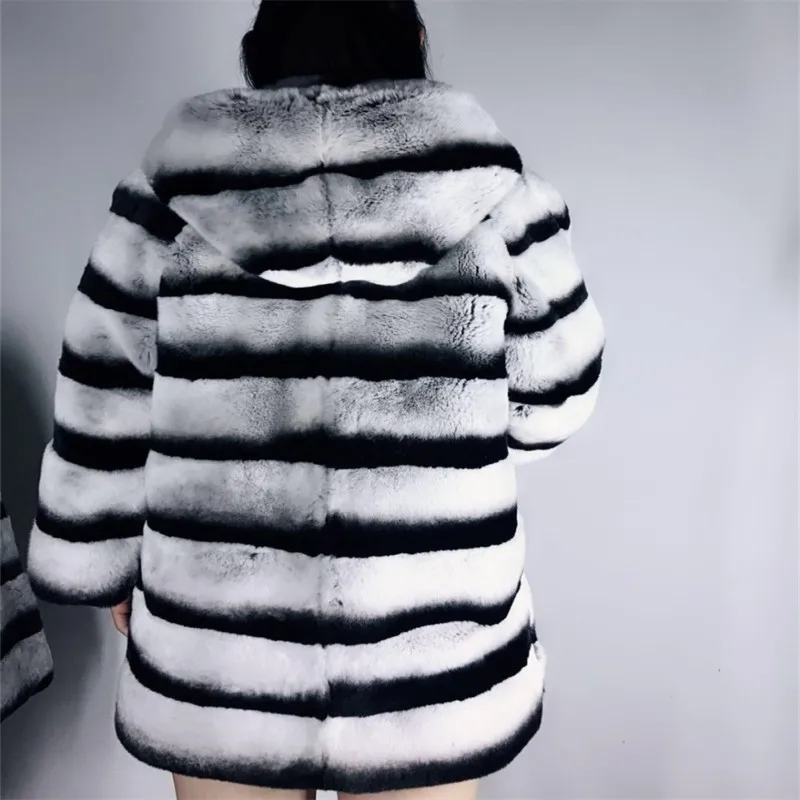 Genuine Rex Rabbit Fur Coat Thick Warm Winter Natural Fur Jacket With Hood Women Real Fur Coat Outerwear