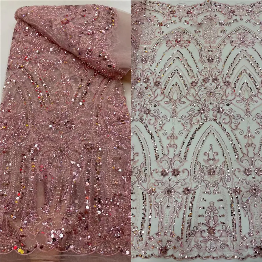 

Высококачественные африканские блестки и бусины, искусственная французская сетка, вышивка, тюль, кружевная ткань для нигерийского свадебного платья