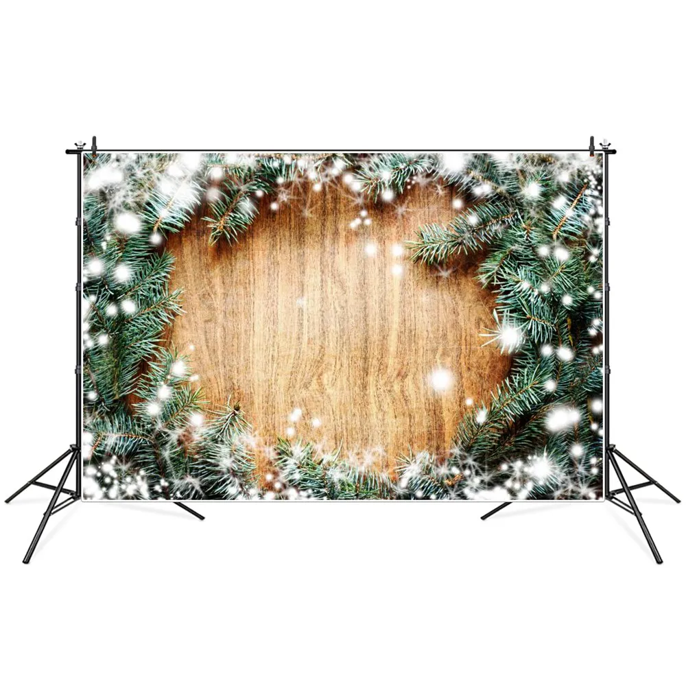 

Christmas Snowflake Pine Twigs Wooden Plank Boards Photography Backgrounds Custom Baby Party Decoration Photo Booth Backdrops