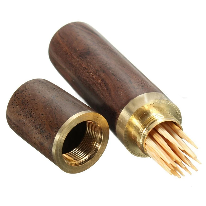 

4X Ebony Wood Toothpick Holder Bucket Mini Box Hiking Portable Craft Handmade Gift 8X1.8Cm