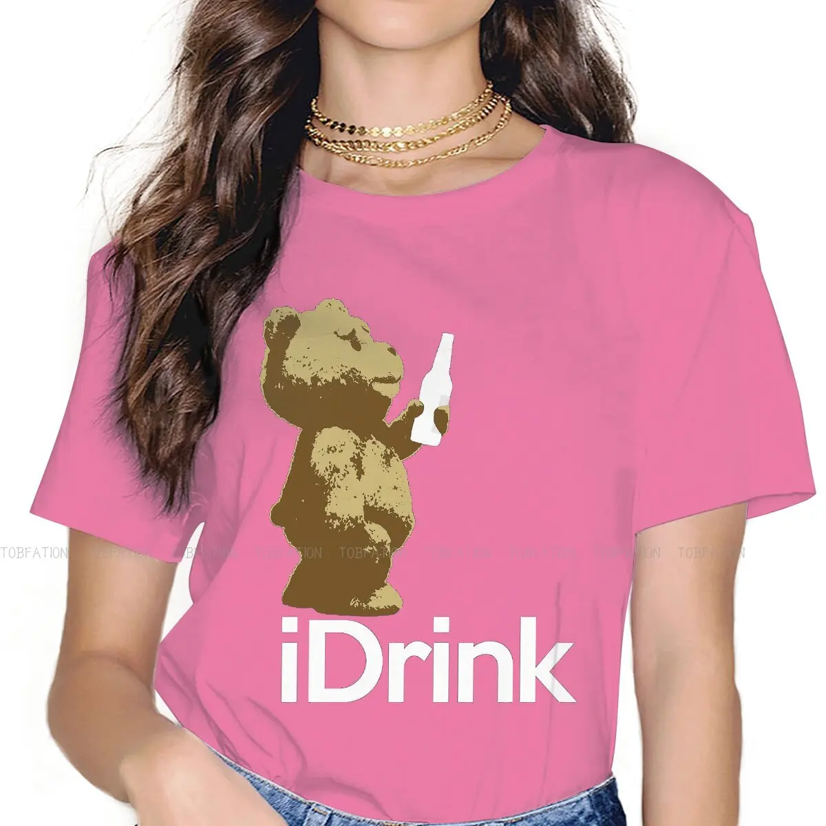 

I Drink Ted 5XL TShirts Teddy Bear Ted Female Fabric Streetwear T Shirt Round Neck Big Size
