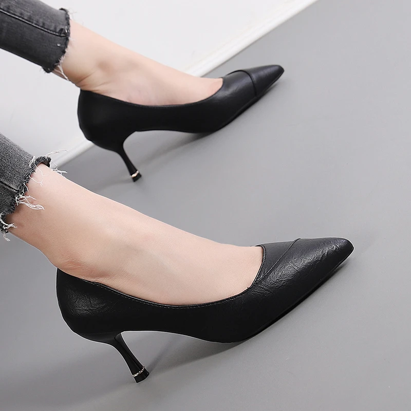 

Новинка весна-осень мягкие кожаные туфли подходящие ко всему женские черные простые профессиональные рабочие туфли с закрытым носком 2023