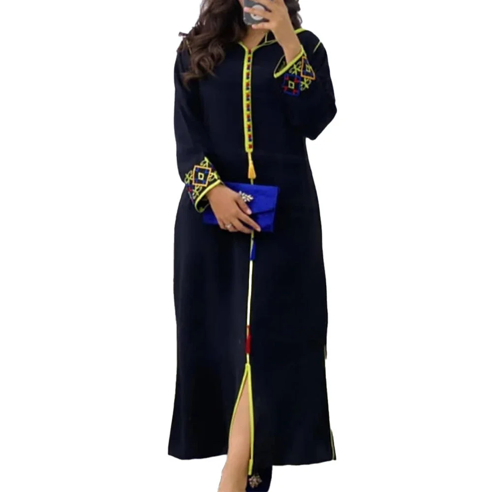 

Brand Designer Embroidery Arabic Dress Women Dubai Abaya Turkey Fashion Muslim Long Dresses Femme Moroccan Woman Jalaba