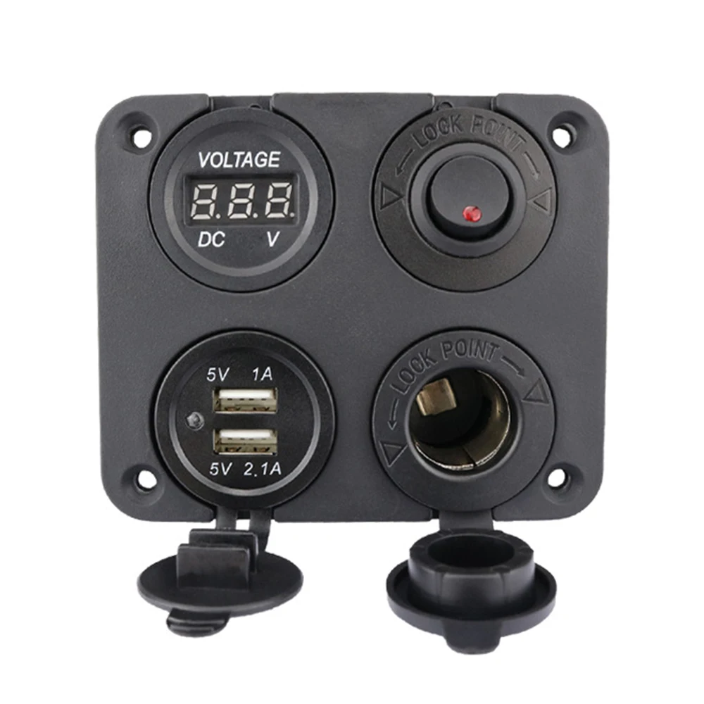 

4 в 1 USB зарядное устройство с панелью водонепроницаемая розетка прикуривателя цифровой светодиодный вольтметр кулисный переключатель для ...