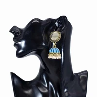 indian vintage jewelry color drip oil bell pearl beads jhumka jhumki drop earrings for women gypsy bohemian oxidized jewellery