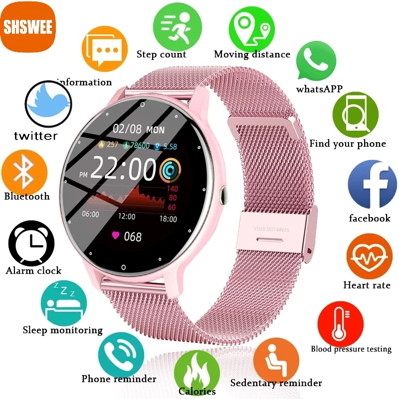 

Женские Смарт-часы для Samsung Apple Xiaomi Huawei с прогнозом погоды в режиме реального времени, женские Смарт-часы с пульсометром для мужчин и женщин, ...