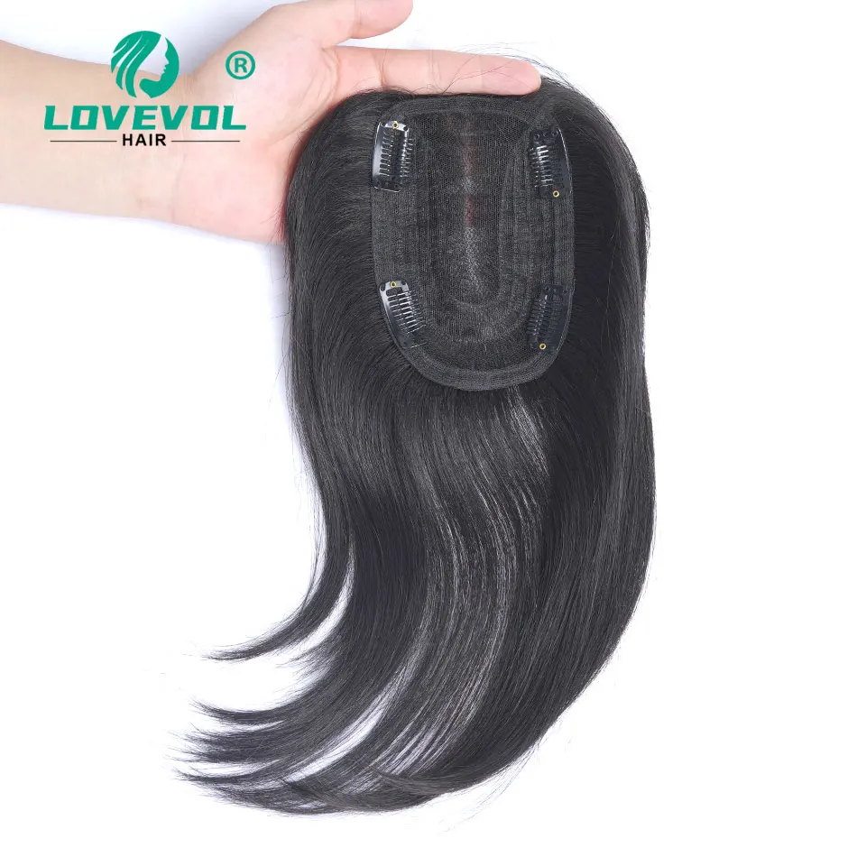 9*14Cm Lace Hair Topper Human Hair For Women Straight Black Hand Tied Swiss Lace Human Hair Topper For Hair Loss Women