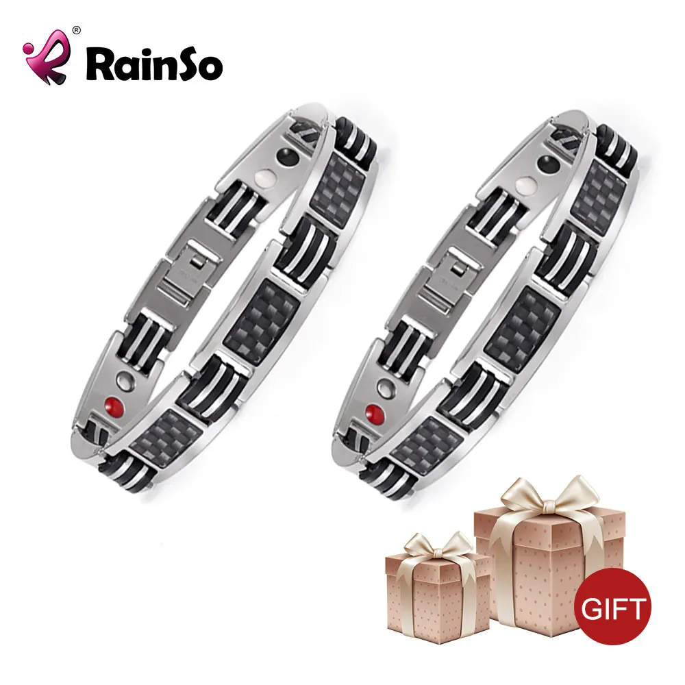 

Rainso 2pcs Stainless Steel Bohemian Bracelet For Men Health Bio Energy Carbon Therapy Magnetic Bracelet Hand Chain Couple Gifts