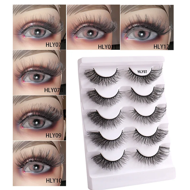 

False Eyelashes 5 Pairs Winged Thick Multilayer 3D Fox Eye Lashes with Tweezer & Brush Fake Black Strip Cat Lash Dense Makeup