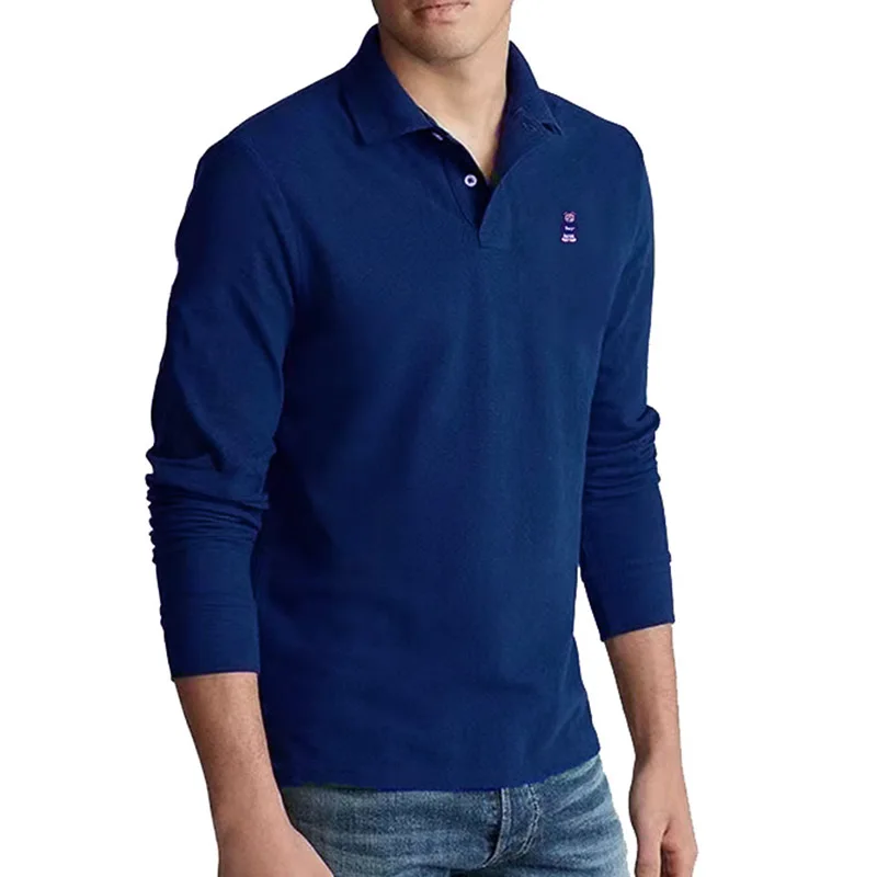 

Рубашка-поло мужская с длинным рукавом, 100% хлопок, с вышивкой