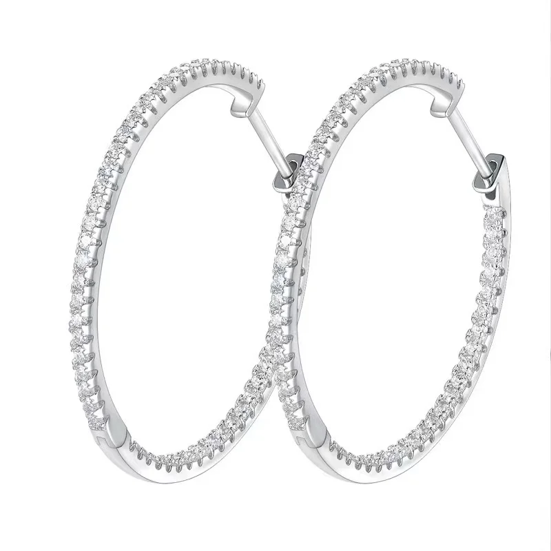 

0.86ct Iced Moissanite Hoop Huggie Earrings for Women 925 Silver 30mm Circle Moissanite Diamond Earrings Ins 2022 Jewelry Gift