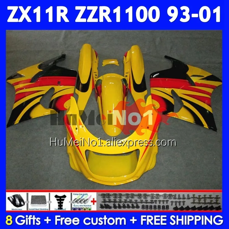 ZZR1100 для KAWASAKI NINJA ZX-11R ZX11R ZZR 1100 1993 желтый черный 1994 1995 224No. 1996 ZX 11R ZX11 R 97 98 99 00 01