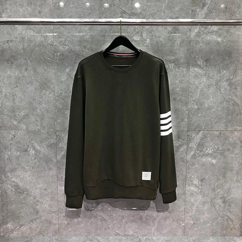 

Thom TB Men's Relaxed Fit Midweight Crewneck Block Sleeve Graphic Sweatshirt Classic 4 Bar Striped Women Casual Tops
