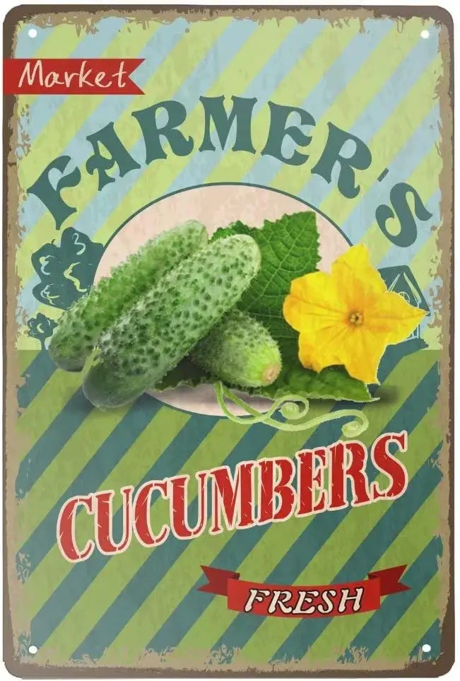 Frmers Mrket Cucumbers Vntge Metl Sgn rt Plque Wll Decor Look Funny Gfts for Home Ktchen Grge Bthroom Frm Grden Br Cfe Pos