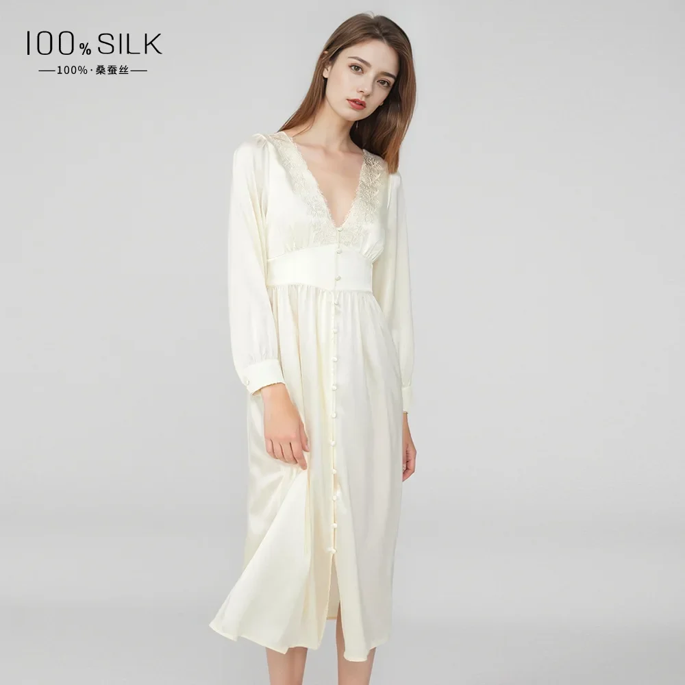 Длинная атласная ночная рубашка из шелка шелковицы 19 мм тяжелый шелк сексуальное