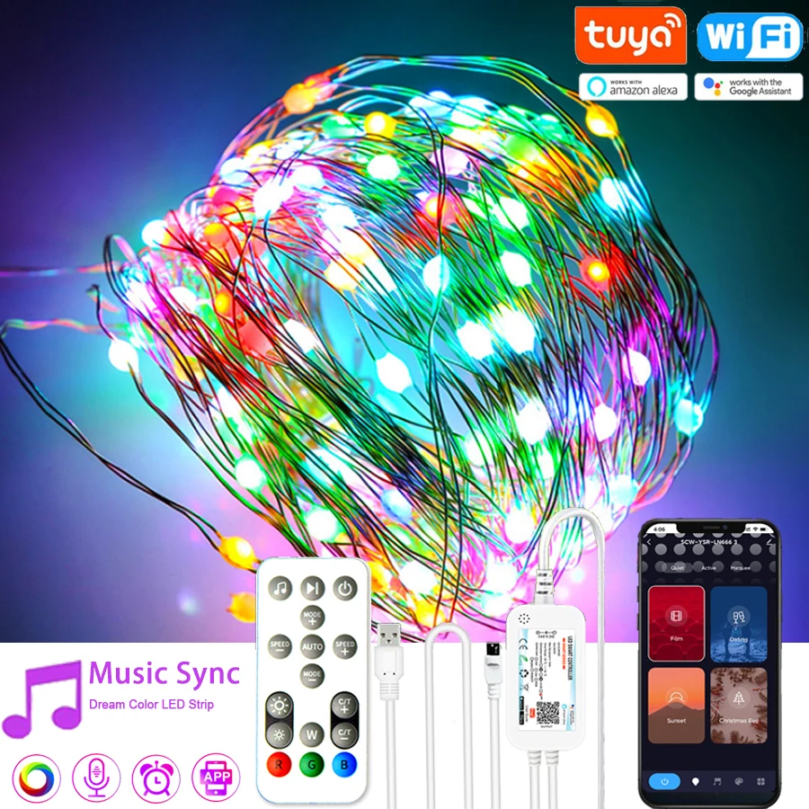 СВЕТОДИОДНАЯ Гирлянда RGB Tuya с Wi-Fi 50/100 светодиодов | Лампы и освещение