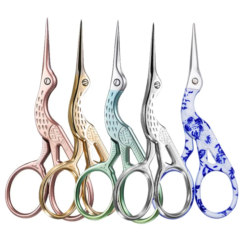 

High Quality Vintage Durable Stainless Steel Classic Embroidery Scissors Stork Crane Bird Scissors Cutters Styling Tools